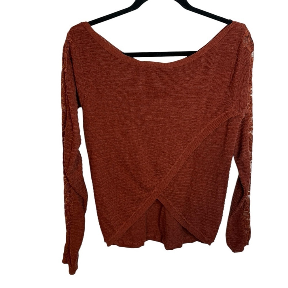 Free People Vintage Y2K Terra Cotta Long Sleeve Floral Lace Crossover Thermal